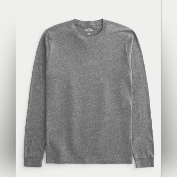 Hollister T-Shirt Men's Long Sleeve Crew Neck Tee Icon Gray Large NEW - Picture 3 of 5